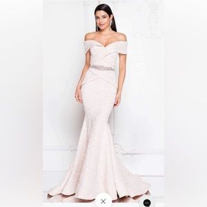 Terani Couture Off-Shoulder Cream Wedding Dress